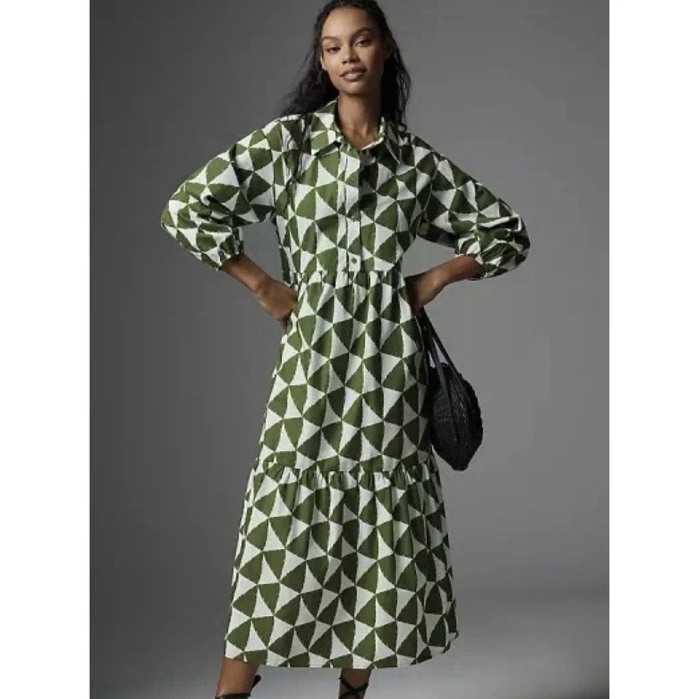 Maeve The Bettina Tiered Shirt Dress Women's Small Bohemian Geometric